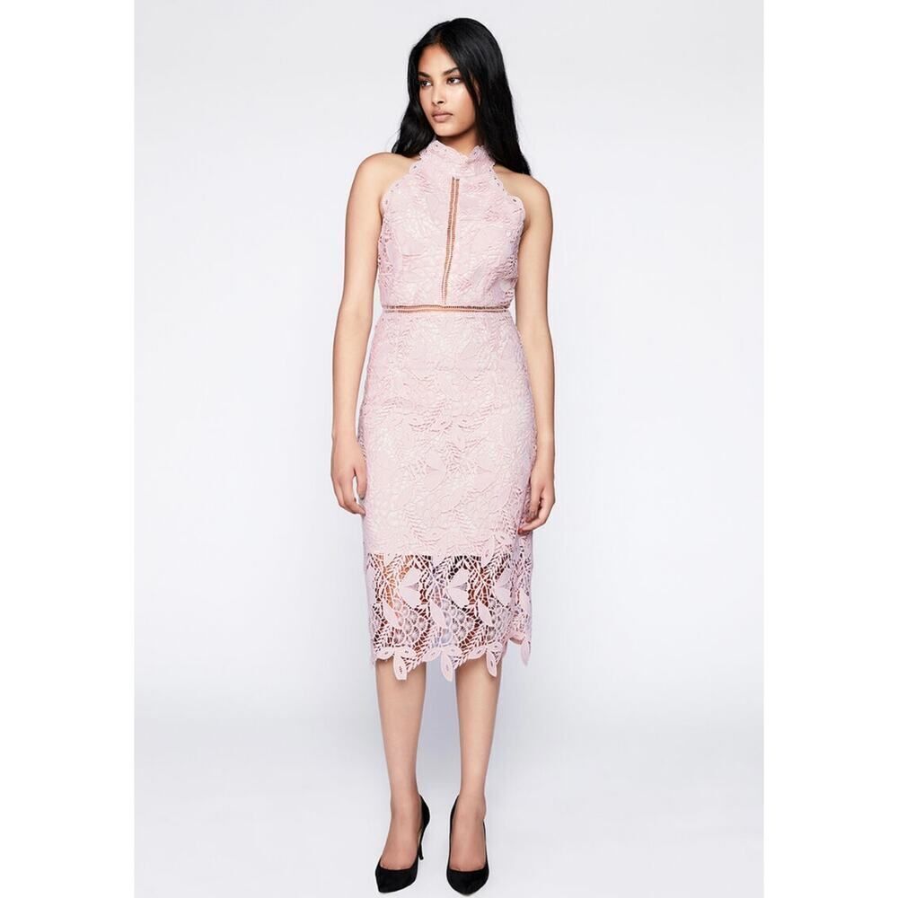 Bardot Willow Floral Lace Midi Dress Women's XL Soft Pink Halter Sleeveless NWT